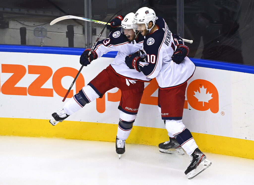 APTOPIX Blue Jackets Maple Leafs Hockey
